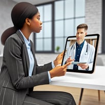 An image of a virtual primary care physician talking to one employee on a digital device